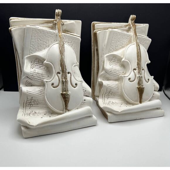 Universal Statuary Corp Classical Music Bookends 1964 Violin Cello Concertos - Picture 2 of 13